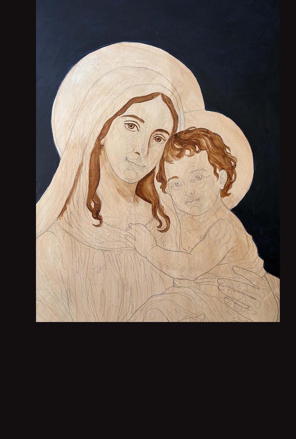 Madonna with Child; painting stage 1, by Darien Bathalter