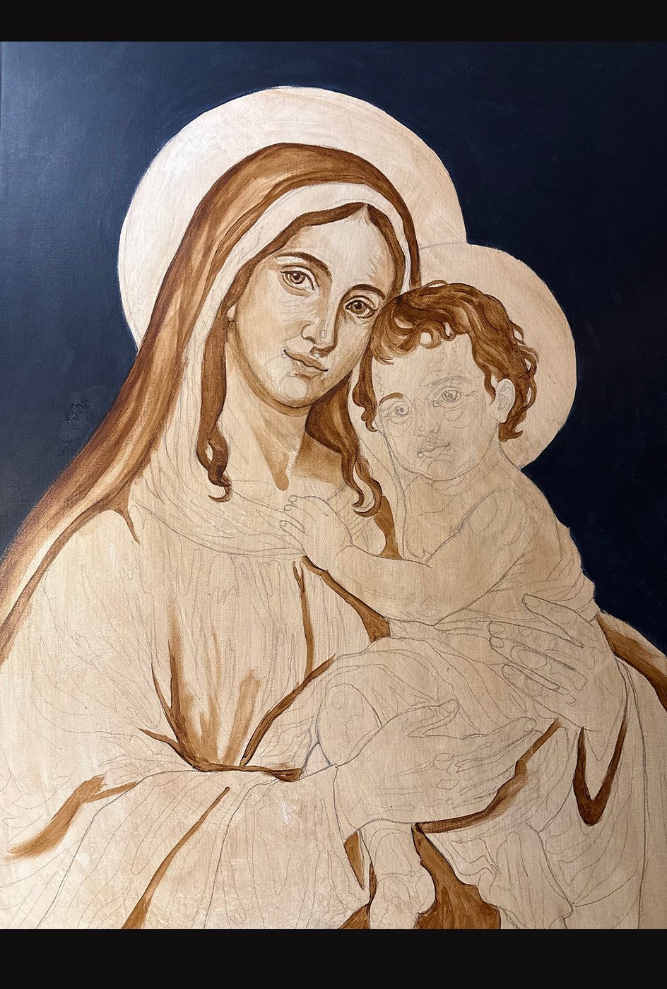Madonna with Child; painting stage 2, by Darien Bathalter