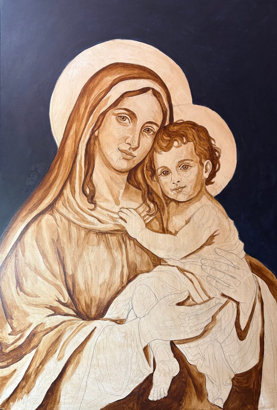 Madonna with Child; painting stage 3, by Darien Bathalter