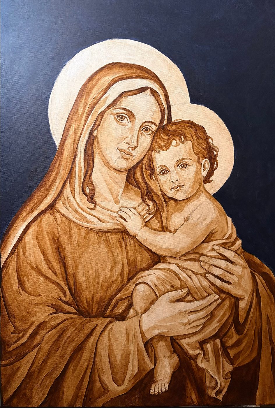 Madonna with Child; painting stage 4, by Darien Bathalter