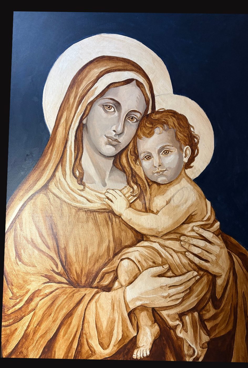 Madonna with Child; painting stage 5, by Darien Bathalter