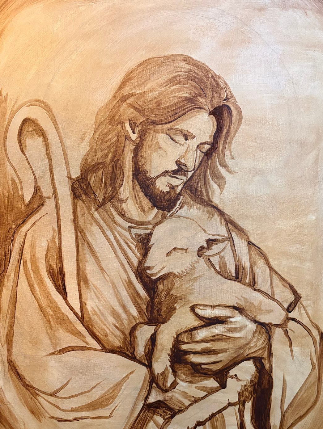 The Good Shepherd; painting stage 1, by Darien Bathalter
