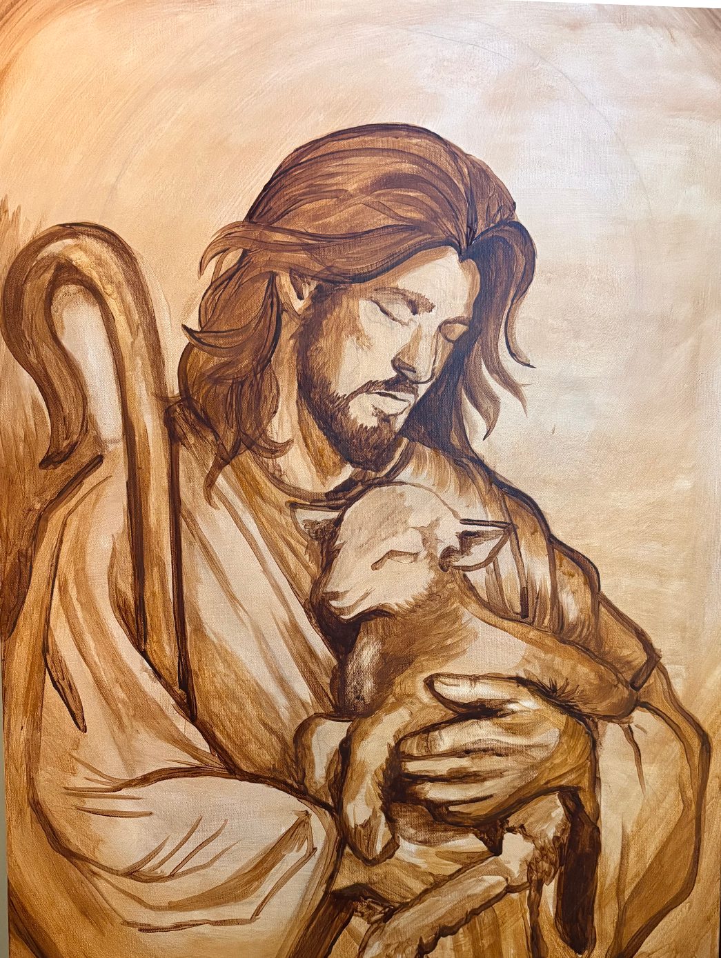 The Good Shepherd; painting stage 2, by Darien Bathalter