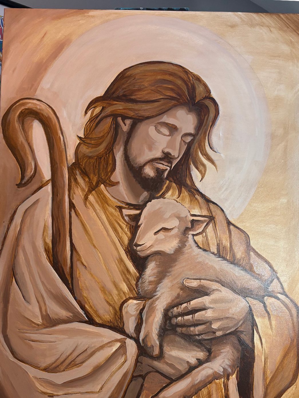 The Good Shepherd; painting stage 3, by Darien Bathalter