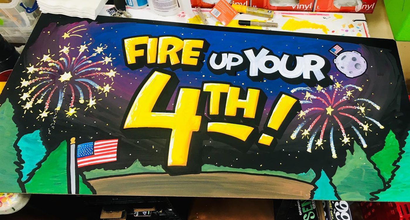 Hand-painted sign by Darien Bathalter