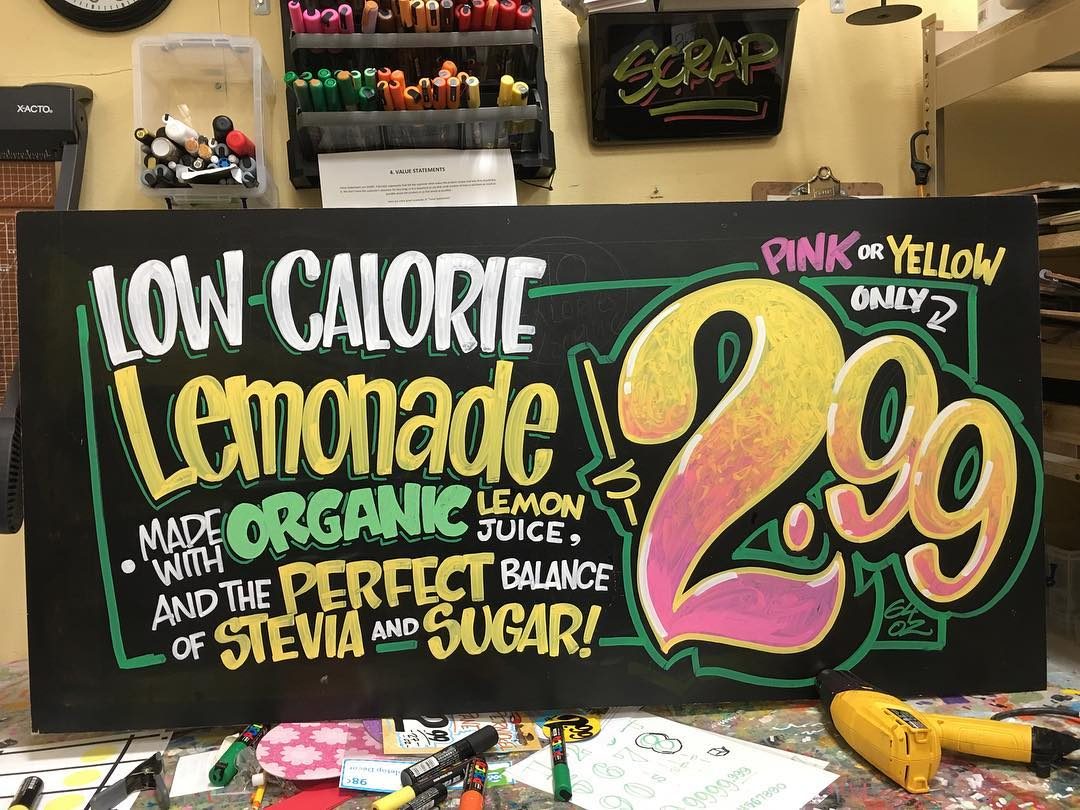 Hand-painted sign by Darien Bathalter