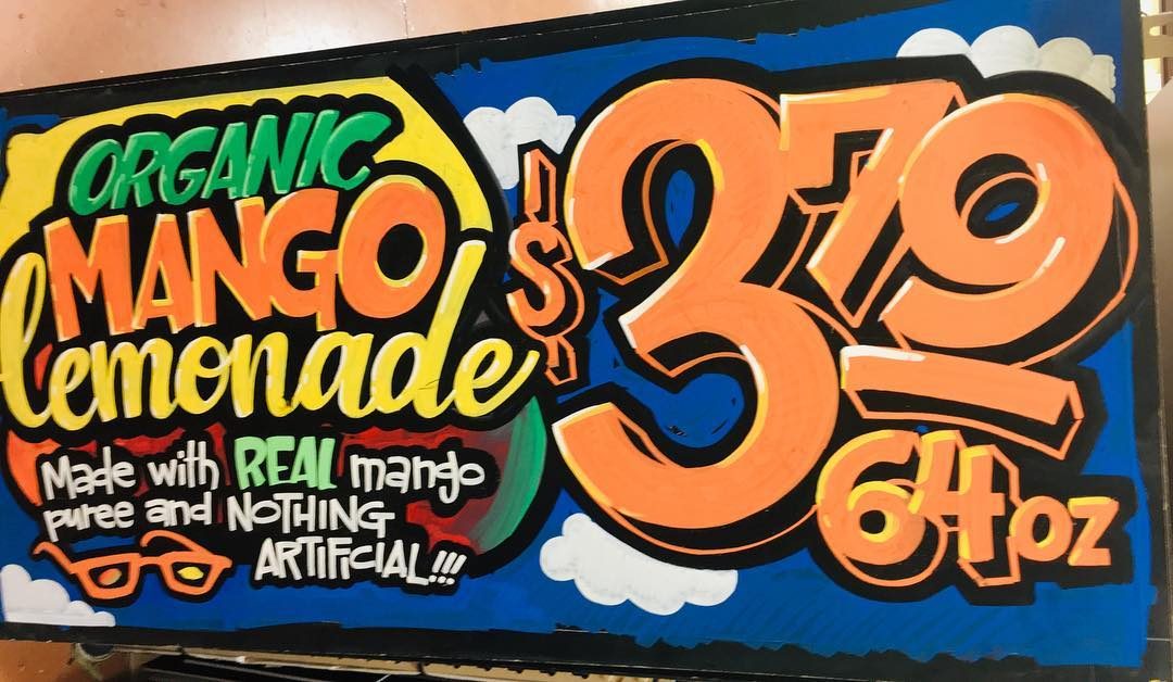 Hand-painted sign by Darien Bathalter
