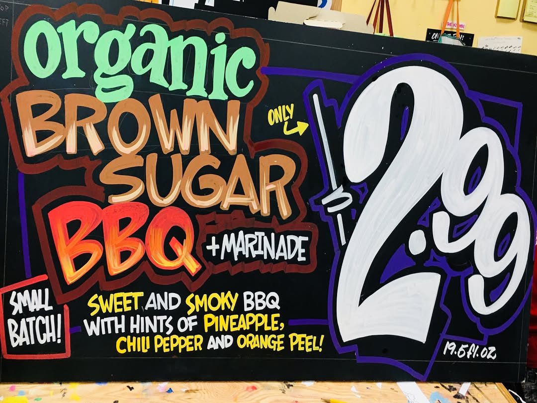 Hand-painted sign by Darien Bathalter